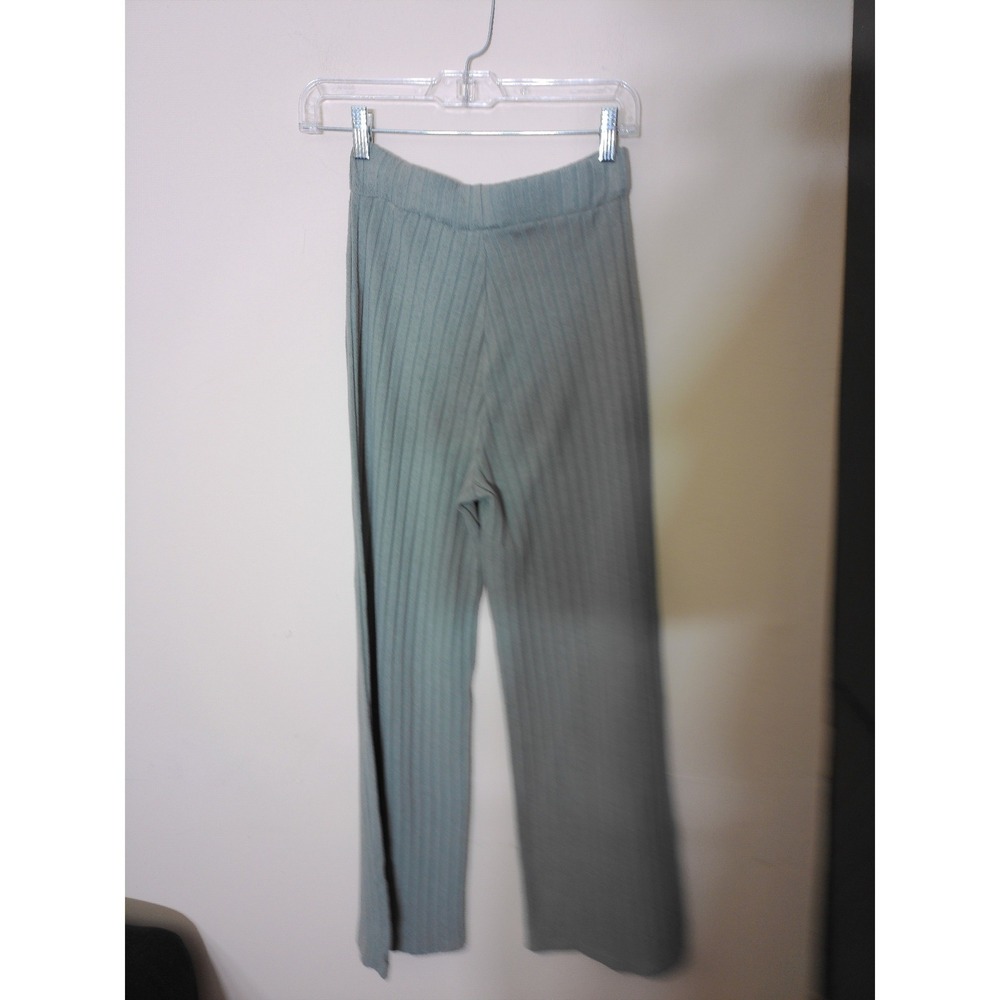Unbranded Ribbed Knit Pants Women Medium Sage Green Wide Leg Coastal Lounge